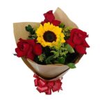 Buquê de Rosas Colombianas com Girassol