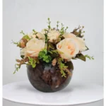 Arranjo Flores Rosas Vaso Terrário 30x25cm