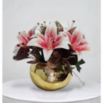 Arranjo Flores Lírios Vaso Decorativo 30x25cm