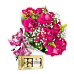 Elegante Buquê De 12 Rosas Com Ferrero