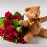 Buquê de 12 Rosas Vermelhas e Pelúcia